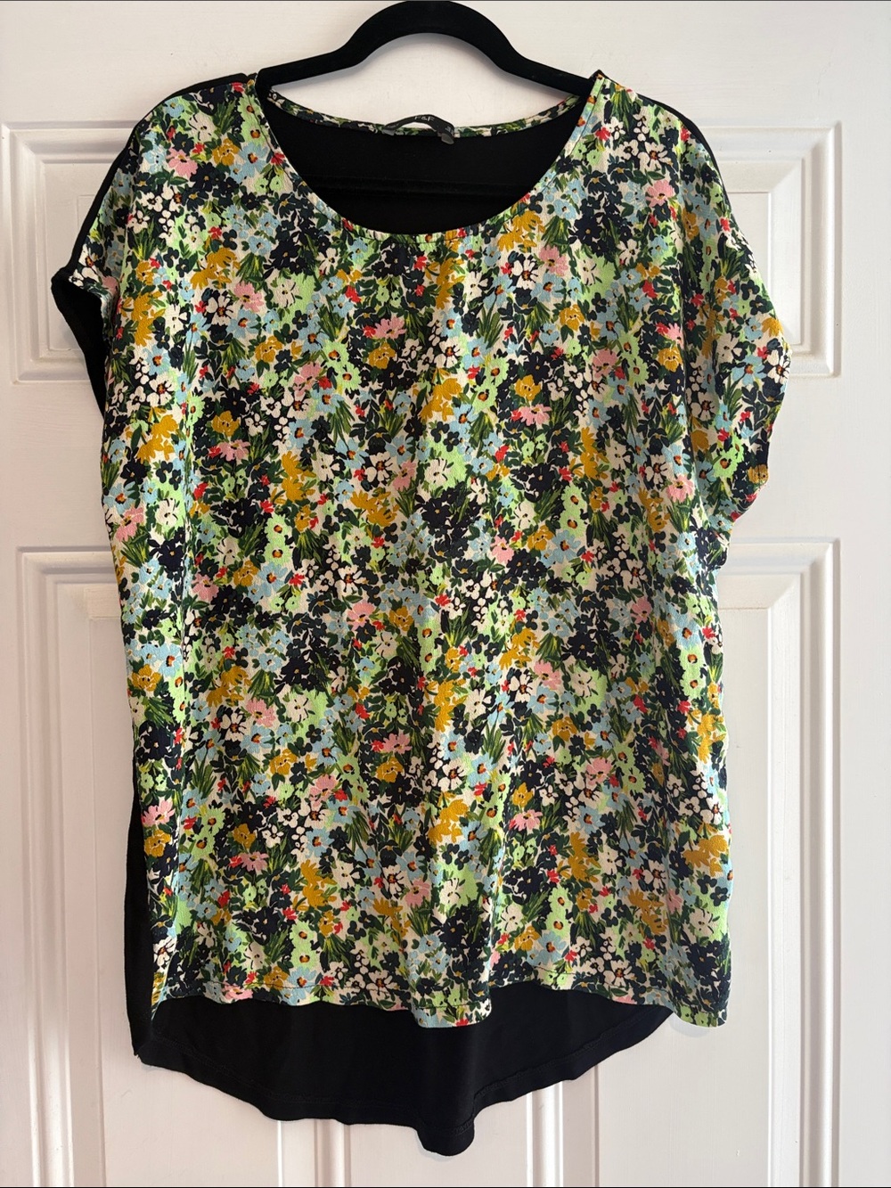 F&F Floral Short Sleeve Tunic in Black, Green, Pink & Yellow